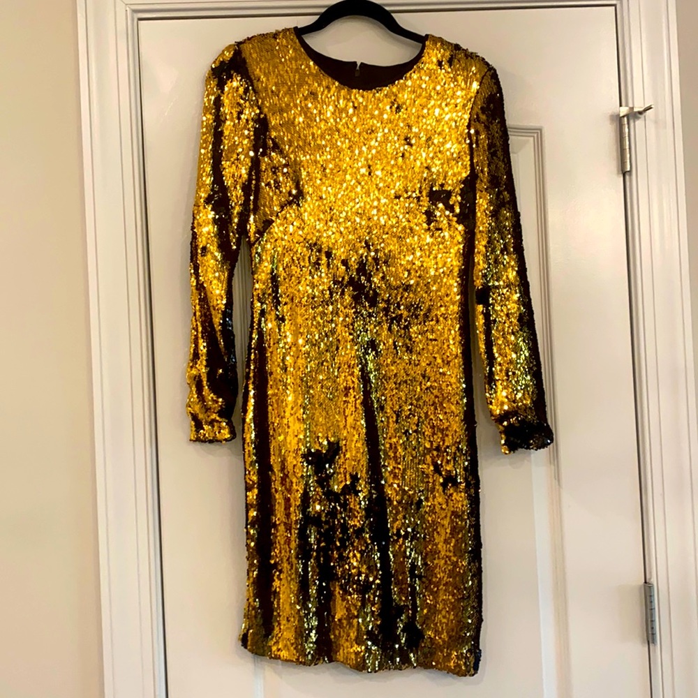 NK32 Gold Sequin Long Sleeve Dress- Like New Never Worn Size 8